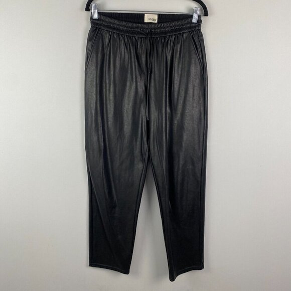 Aritzia Wilfred Free Faux Leather Ankle Pull On Pants Size M Black Drawstring - Picture 1 of 11